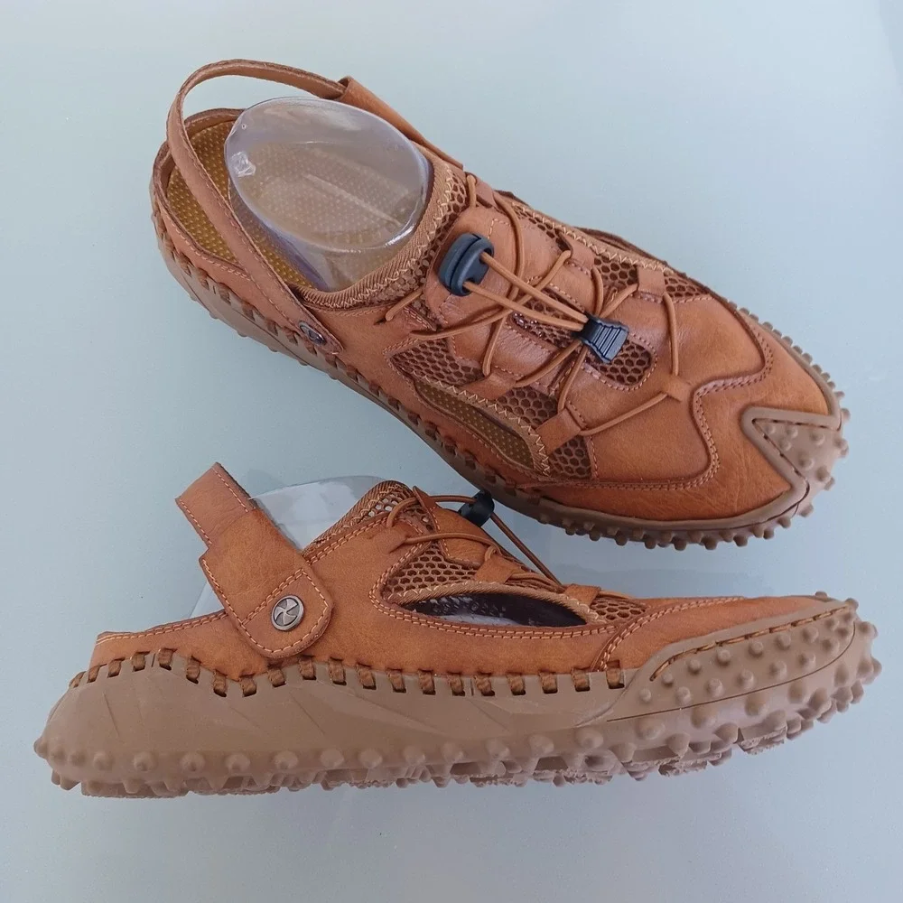 Mens Brown Outdoor Sport Sandals Hiking Water Shoes Bungee Lace EU 44 US 10 NWOT